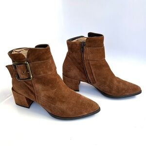 PAUL GREEN  Suede Decorative Buckle Brown Ankle Booties Size UK 4 (US 6)
